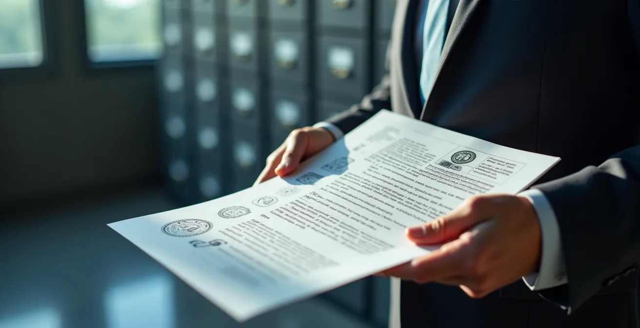 Main tenant une attestation d'assurance décennale avec tampon officiel visible