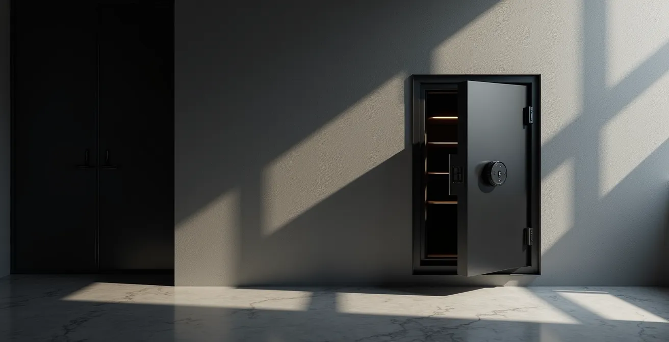 Coffre-fort élégamment intégré dans un mur contemporain