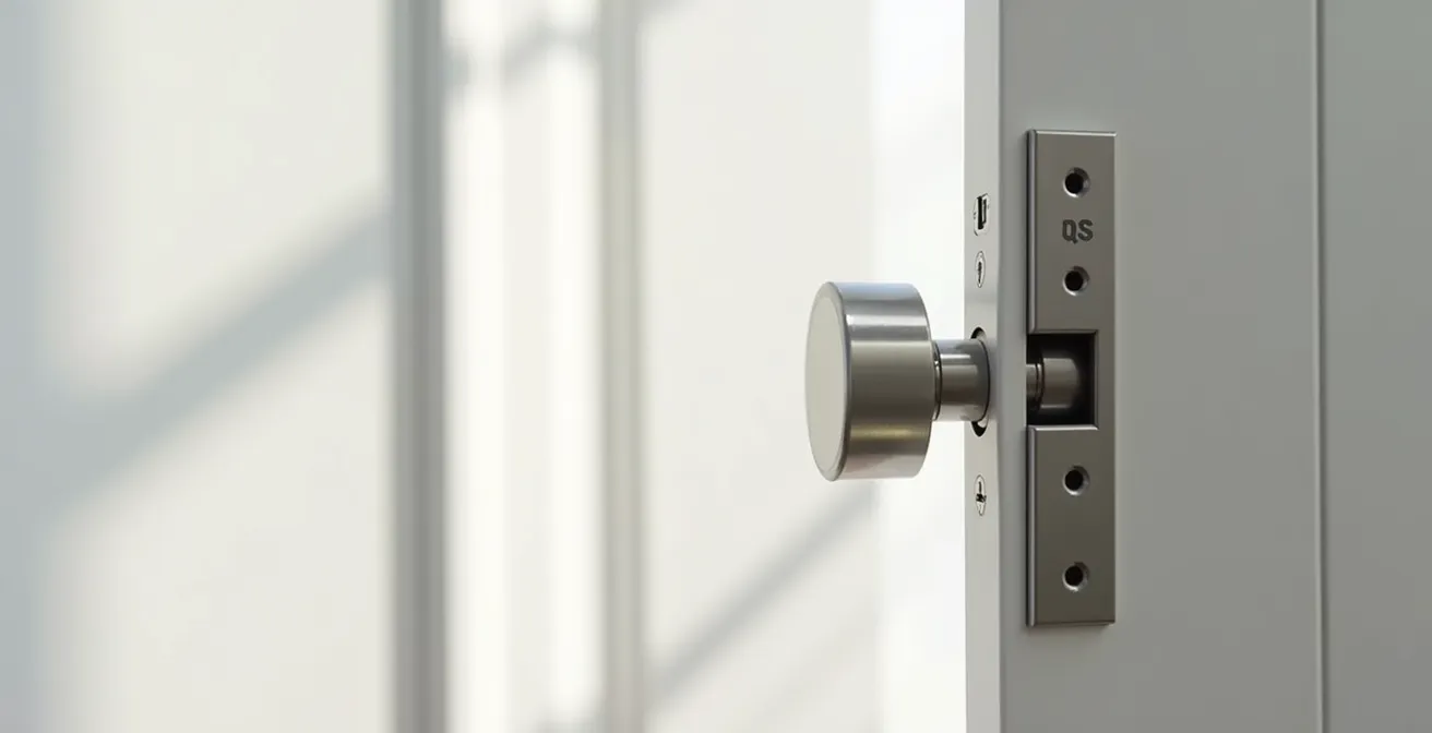 Vue éclatée d'une serrure multipoints montrant les différents points d'ancrage sur une porte