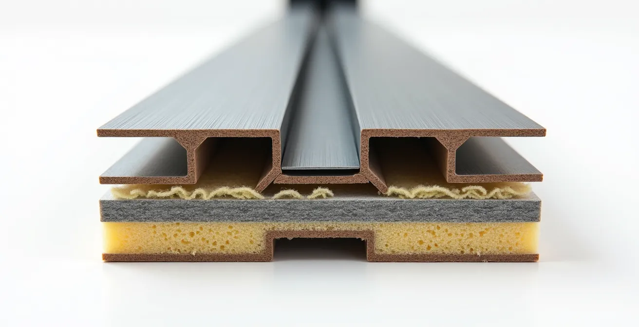 Vue en coupe d'une porte blindée montrant les couches d'isolation thermique et phonique