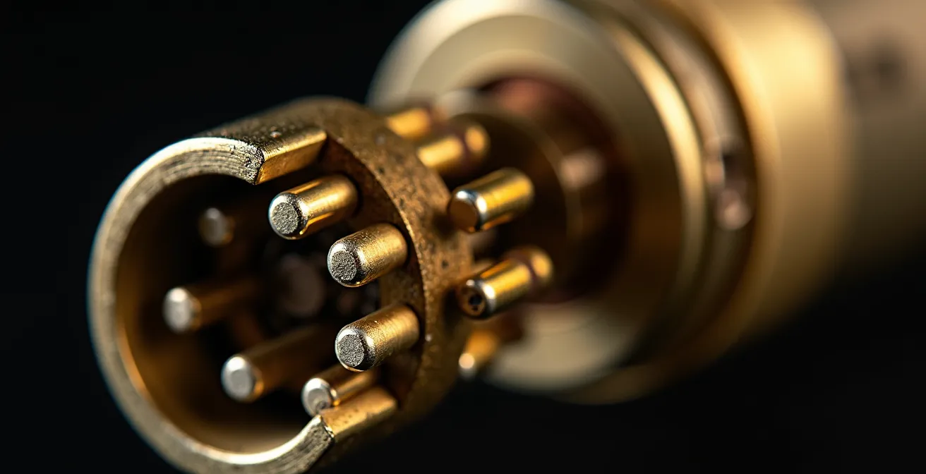 Vue macro détaillée d'un cylindre de serrure haute sécurité