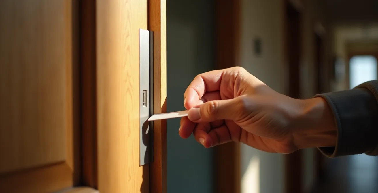 Main testant l'espace entre une porte et son cadre pour vérifier la sécurité