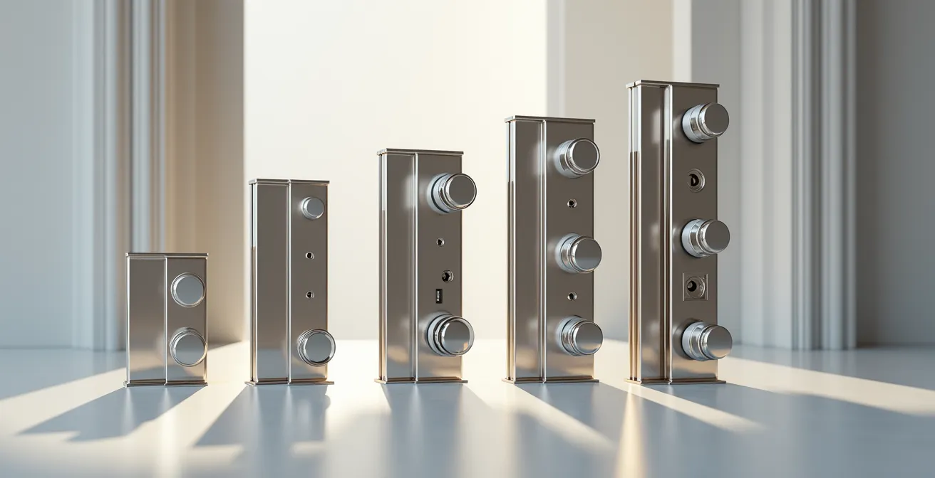 Schéma technique montrant la répartition des points de verrouillage sur différents types de portes françaises