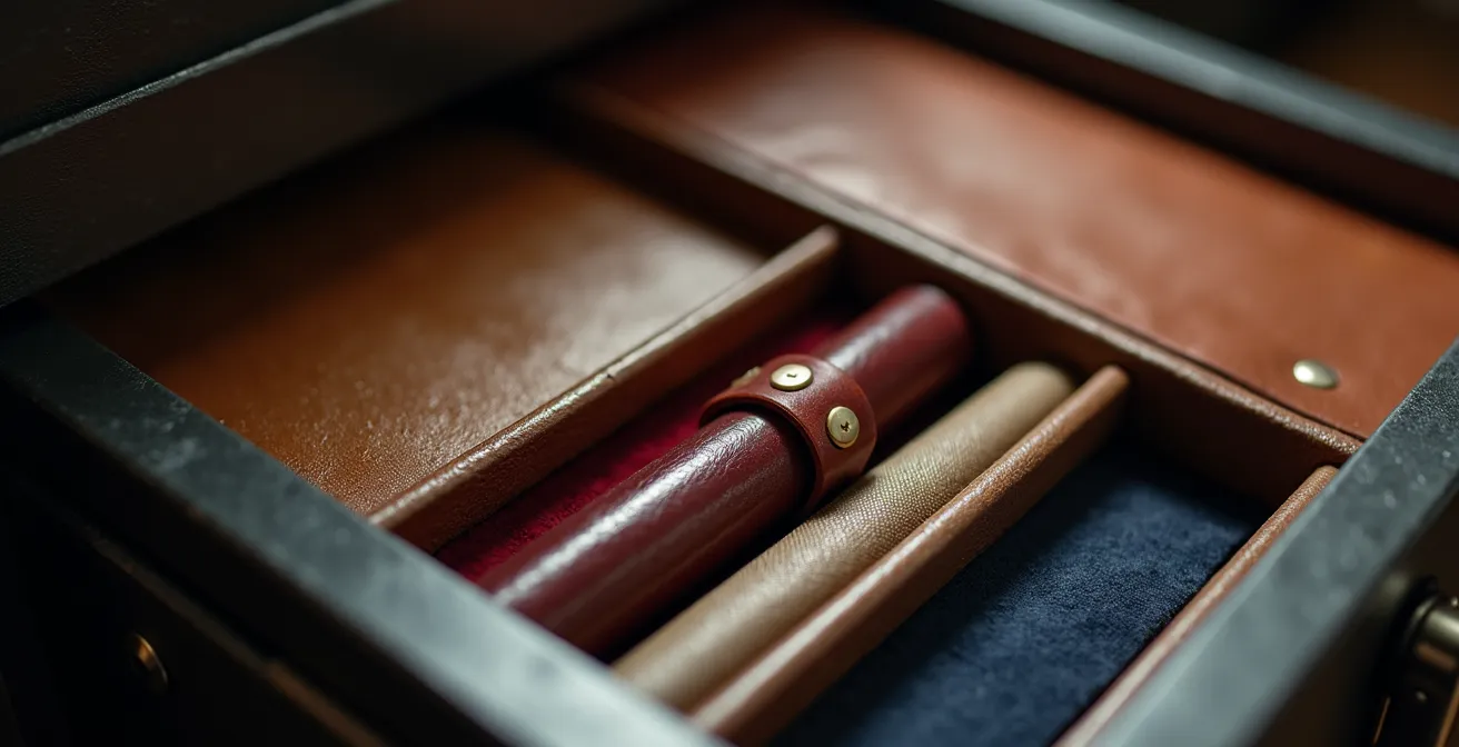Vue macro détaillée de l'intérieur organisé d'un coffre-fort avec compartiments