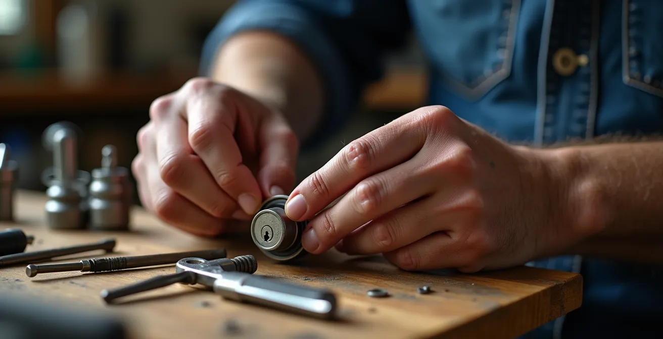 Outils de serrurier professionnels disposés sur une table de travail