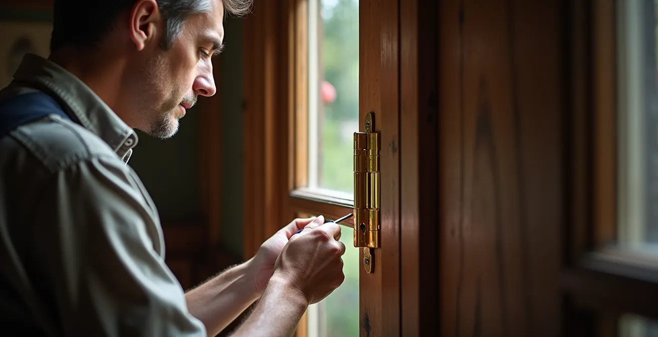 Ajustement des paumelles d'une porte en bois pour éviter les frottements