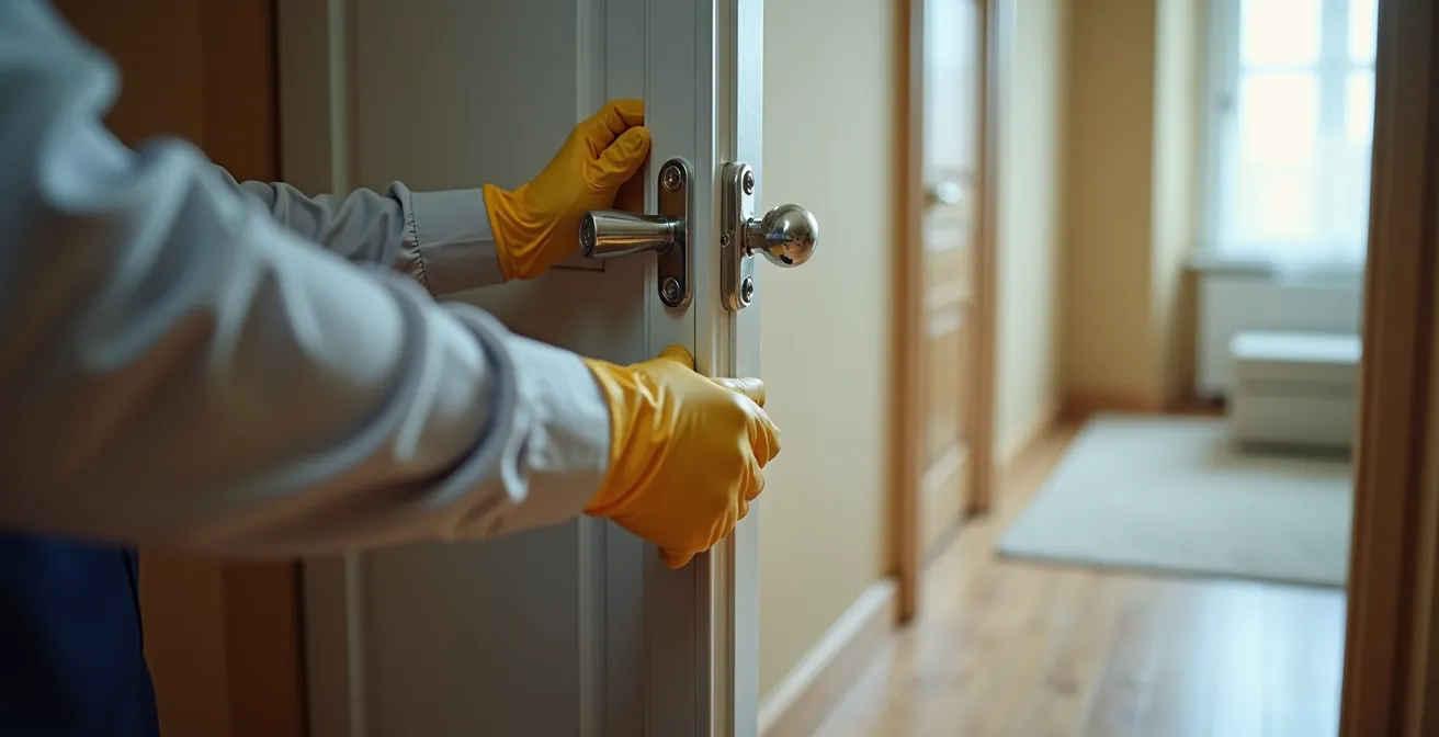 Démonstration technique d'ouverture de porte avec une feuille plastique