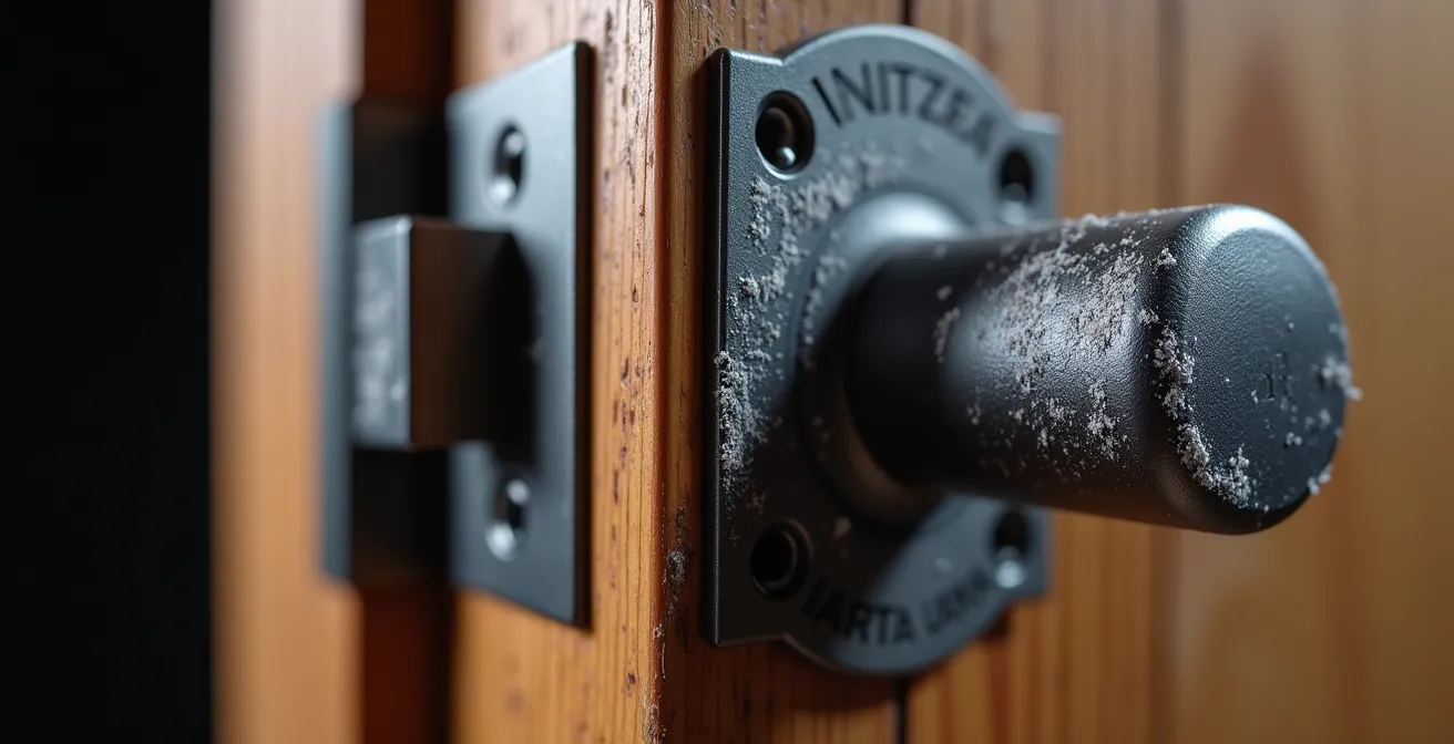 Technique de test d'alignement de gâche avec de la craie sur le pêne