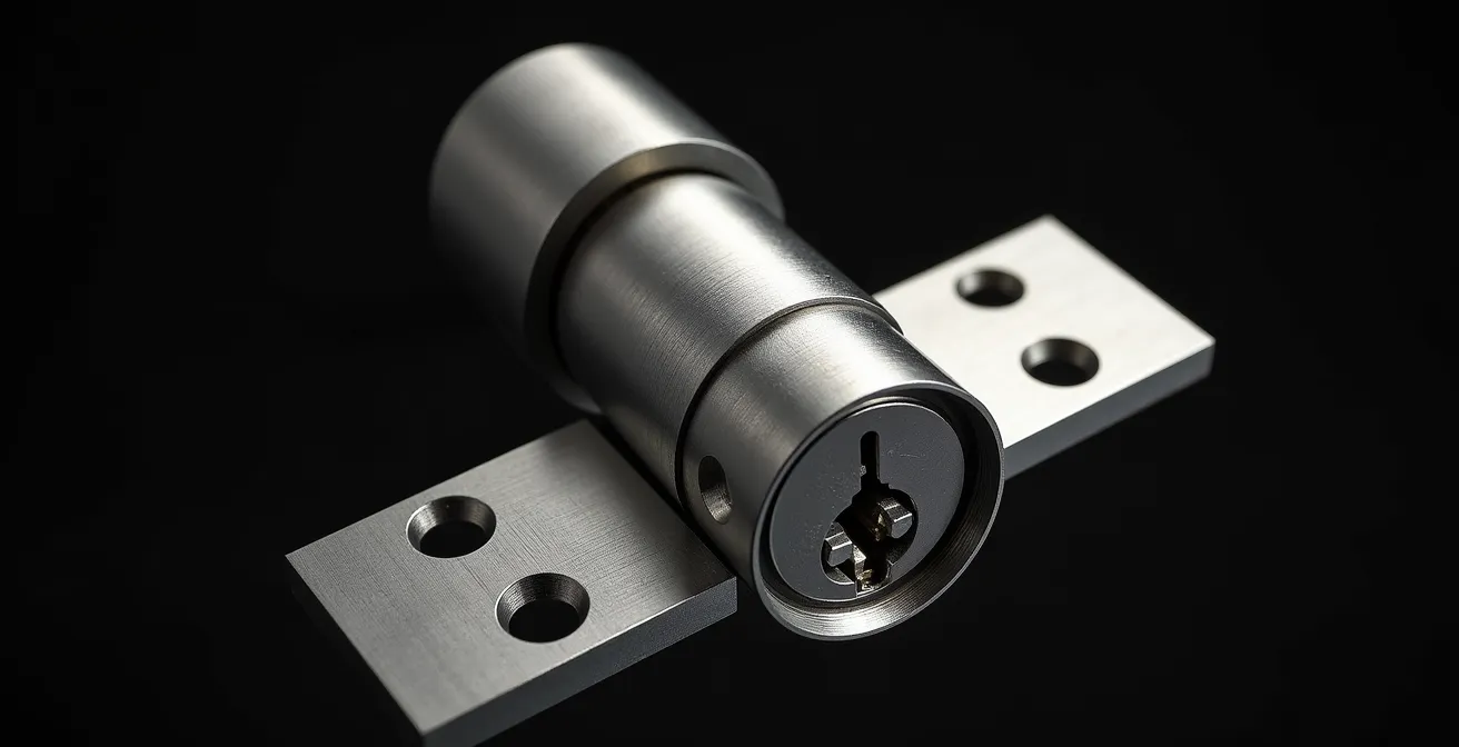 Ensemble serrure, cylindre et gâche certifiés A2P en gros plan