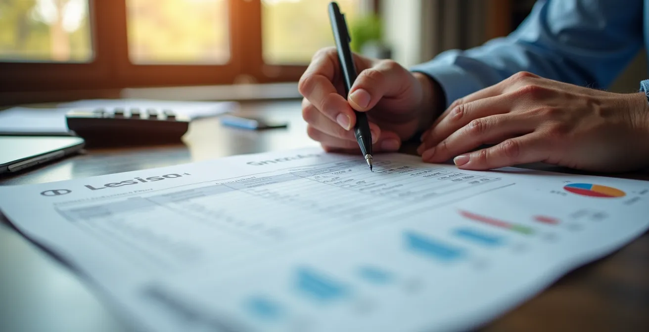 Vue rapprochée d'un devis annoté avec mise en évidence des différentes lignes de coûts et marges