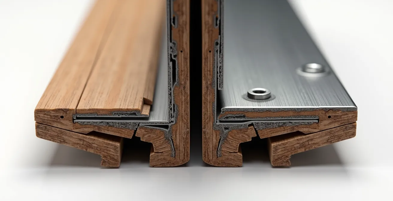 Coupe technique montrant la différence entre blindage plat et fourreau sur une porte