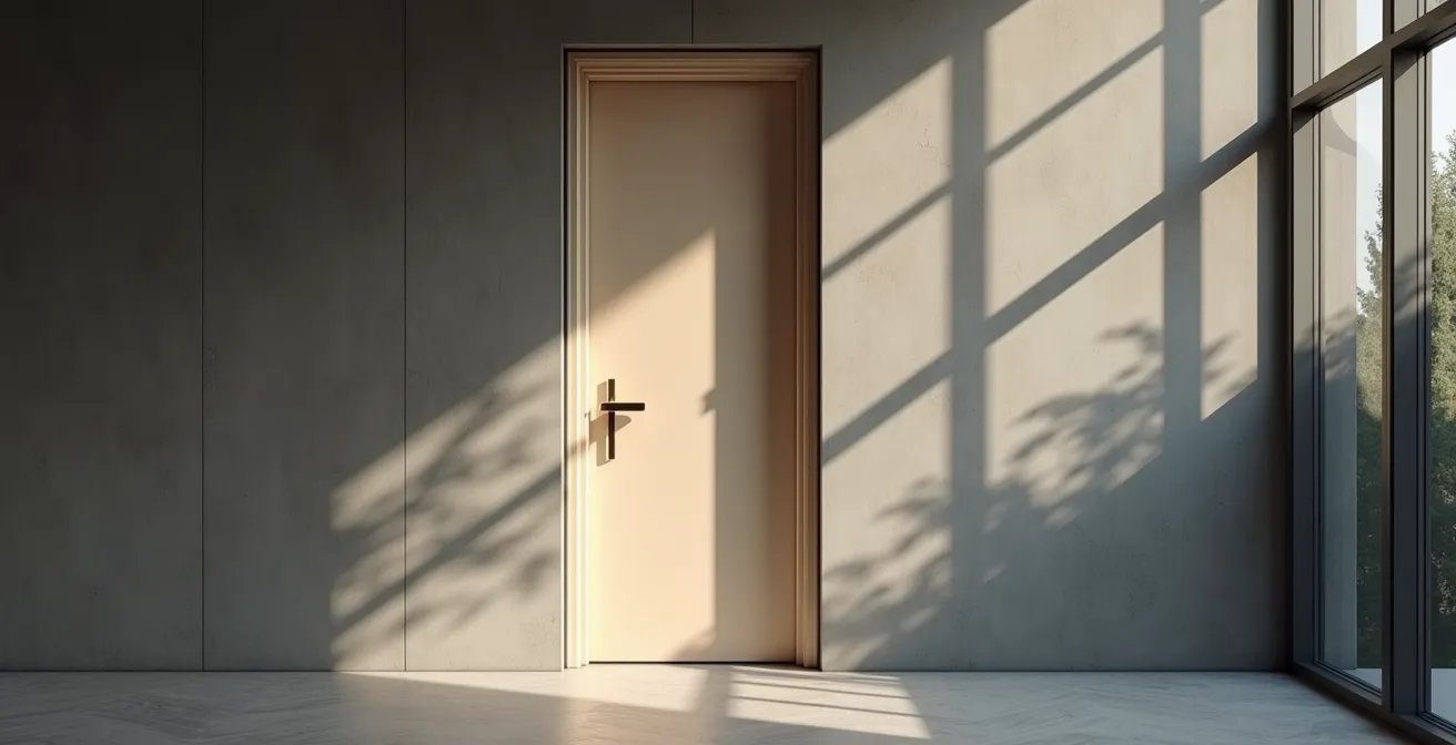 Vue environnementale d'une porte d'entrée moderne équipée d'une serrure multipoints haute sécurité