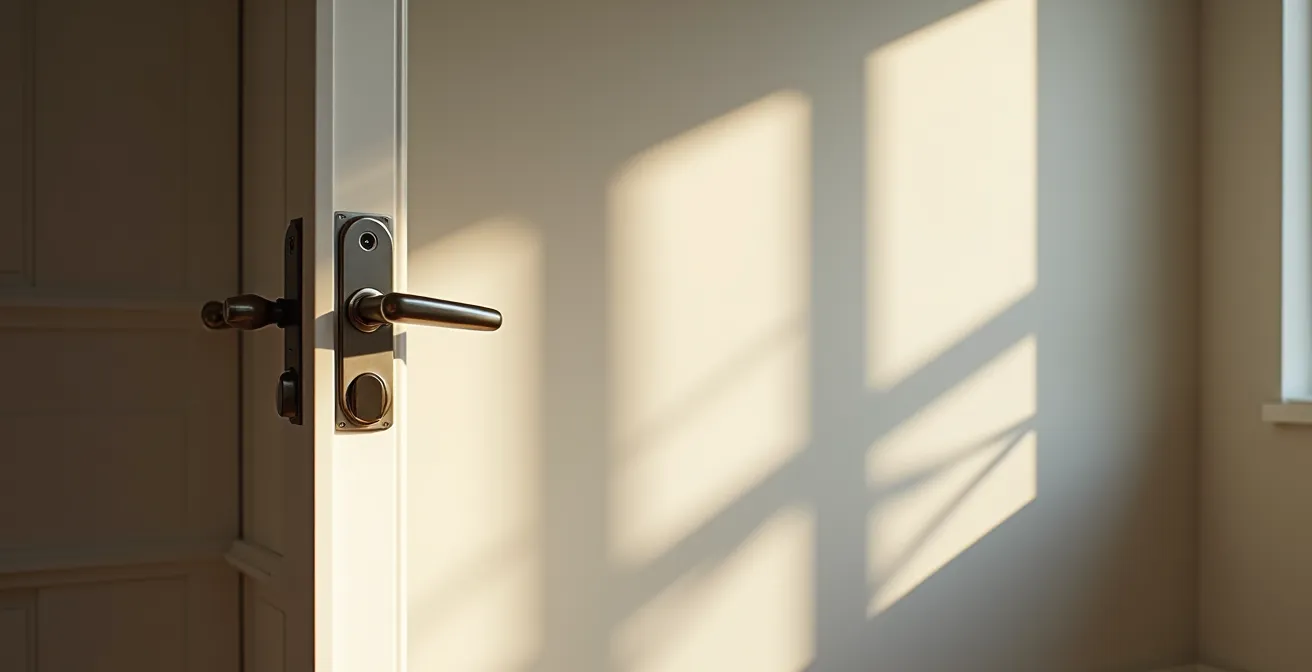 Test de fonctionnement d'un nouveau cylindre de serrure installé dans une porte